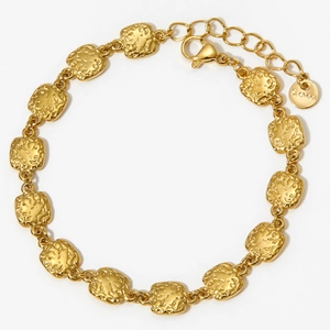Textured gold square link bracelet in 316 stainless steel with a high-polish finish