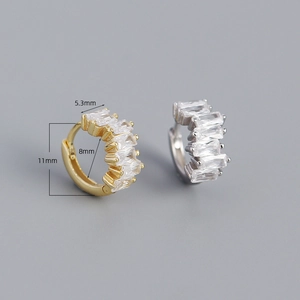 Minimalist S925 silver ear cuffs with rectangular zircon stones in gold and silver finish