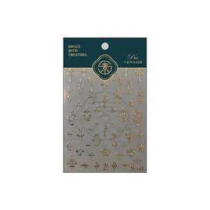 Golden embossed star and constellation nail art stickers with vintage floral patterns M-162