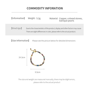 Detail chart of 18K gold plated baroque pearl bracelet showing 24.3cm length and 5.2g weight
