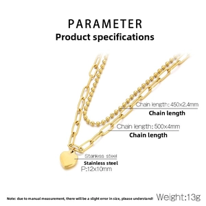 Detailed size parameters of double-layer stainless steel heart pendant necklace