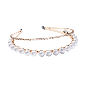Elegant double layer headband with white pearls and sparkling rhinestones for bridal hair