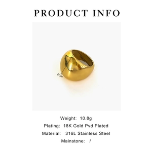 Anello in acciaio inossidabile 316L placcato oro 18K PVD da 10,8g e larghezza 2cm