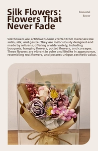 Mini silk flower bouquet in transparent box with kraft paper and rustic hemp rope tie