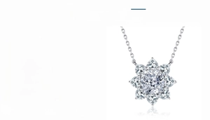 Detail view of S925 sterling silver necklace with 3ct radiant cut sunflower pendant