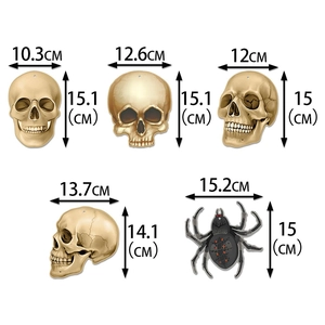 Halloween party decorations set with skull and spider hanging tags and size dimensions