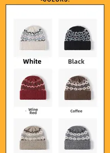 Detailed grid view showcasing winter knit beanies in six stylish geometric patterns