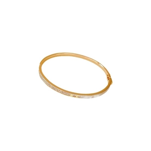 Bracciale rigido placcato oro con zirconi brillanti e inserti in madreperla bianca