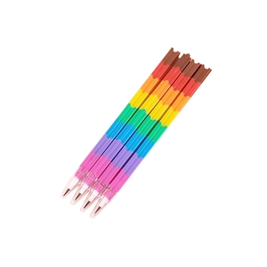 Set of 4 stackable rainbow pencils with colorful block segments and transparent tips
