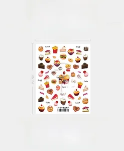 Detail view of TS-277 dessert 5D nail art stickers with cupcakes and burgers designs