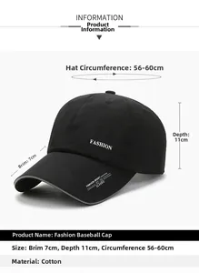 Dettaglio del cappello nero con visiera di 7cm e circonferenza regolabile da 56-60cm