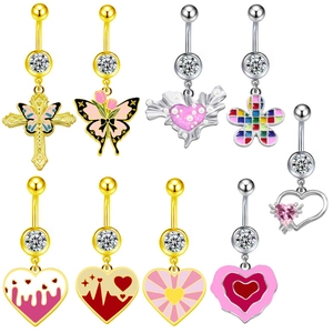 Piercing Nombril Anneaux De Ventre Zircon Alliage Papillon Cœur Croix Pendant Bijoux De Corps Ornement Sexy Pour Femmes