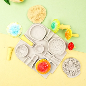 Multi-cavity mushroom silicone mold with realistic 3D textures for cake and clay crafts