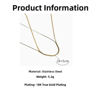 Detail view of 18K gold-plated stainless steel necklace with 39+5cm adjustable chain