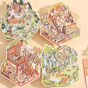 3D scenic cartoon house stickers set featuring creative animal characters and buildings