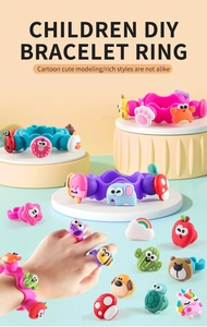 Detail of colorful DIY silicone animal bracelets and rings for girls jewelry set