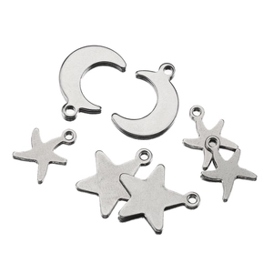 Silver stainless steel hollow star and moon charms set for DIY jewelry making