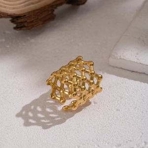 Goldener Gitterring im französischen Vintage-Stil mit verstellbarem offenem Design