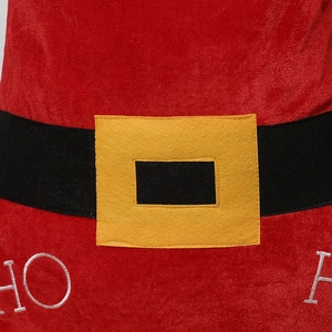 Large red velvet Christmas Santa drawstring gift bag with black belt and HO HO embroidery