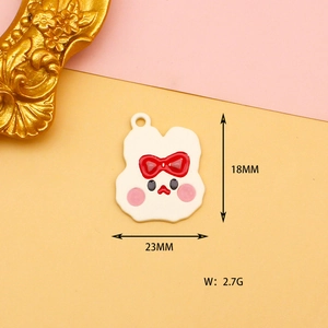 Detail of white rabbit alloy charm with dimensions 18x23mm and 2.7g weight
