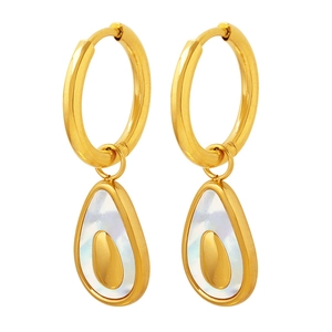 Elegant gold pear-shaped drop earrings with white shell inlay for a minimalist look