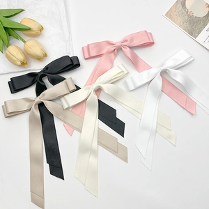 Elegant Bow Hair Clip Satin Long Streamer Ribbon Double Layer French Style Headwear Accessory For Women Girls