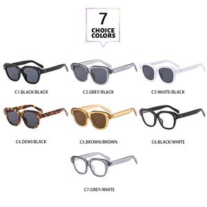 Close-up of vintage square frame sunglasses in seven colors with metal rivet details