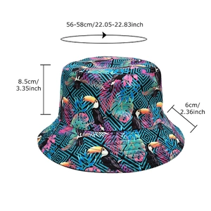 Cappello da sole reversibile tropicale con stampa tucano e motivi geometrici