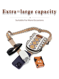 Macro view of canvas bohemian crossbody bag showing large capacity for essentials