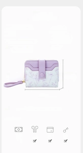 Detailed internal layout of purple floral wallet with multi-slot card holder and coin pocket
