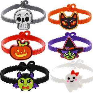 Halloween Silicone Bracelet Adjustable Cartoon Ghost Pumpkin Bat Wristband For Kids Party Favor Cute Accessory