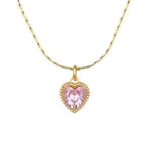 Gold-plated stainless steel necklace with a faceted pink heart-shaped crystal pendant