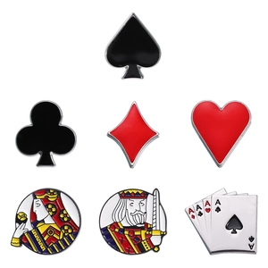 7-piece creative playing card enamel pin set featuring suit symbols and card designs