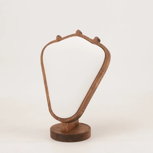 Detail of luxury wooden jewelry bust with white velvet padding for necklace display