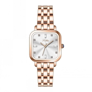 Elegant rose gold square watch for women with sunray dial and rhinestone markers