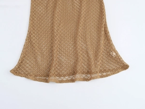 Close-up detail of brown mesh knit fabric showing the breathable fish tail skirt hem
