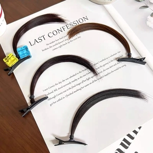 Cosplay hair clips featuring natural brown synthetic wig strands on black alligator clips