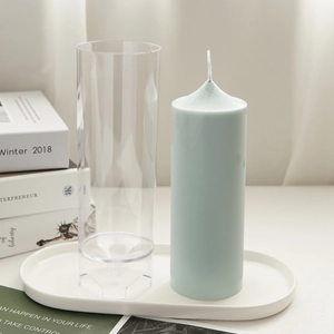 Stampo cilindrico per candele in plastica trasparente fai-da-te con candela azzurra