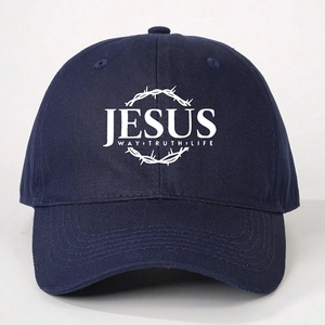 Dark blue Jesus baseball cap with embroidered crown of thorns for outdoor sun protection