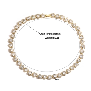 Luxury gold heart link necklace with cubic zirconia paving and 46cm chain length