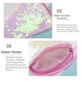 Detail of smooth zipper closure and shimmering sequins on the mermaid coin purse