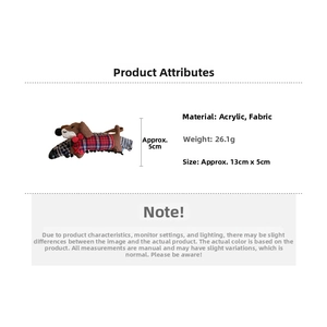 Detail showing red checkered fabric dachshund hair clip dimensions and material specs
