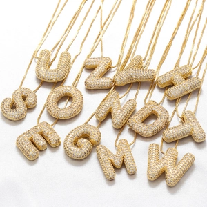 Bubble Initial Letter Pendant Necklace 18K Gold Plated Copper Pave Zircon Balloon Alphabet Box Chain Hiphop Jewelry Women