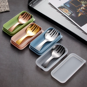 Mini 304 Stainless Steel Spoon And Fork Short Handle Mirror Polished Portable Children Dessert Ice Cream With Case