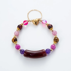 Bohemian handmade beaded bracelet with colorful natural stones and golden heart magnetic clasp