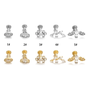 F136 Titanium flat back labret studs with zircon in gold and silver plating