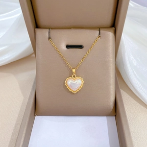 Heart Pendant Necklace Stainless Steel Chain Copper Shell Inlay Mermaid Luster Elegant Sweet Jewelry For Women Golden