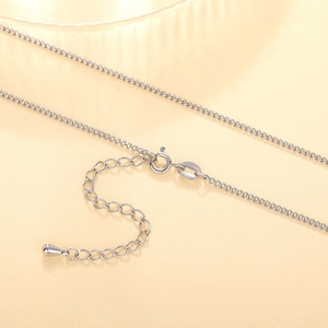 Macro detail of S925 sterling silver O-chain with spring clasp and teardrop extension