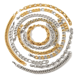 18K gold-plated stainless steel rope and cable chains for women shown on white background