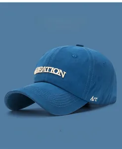 Detailed close-up of premium cotton baseball cap featuring 3D white CREATION embroidery